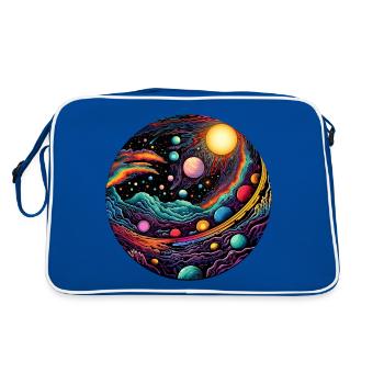 Surrealist space artwork with planets - Retro Bag - blue/white - Back