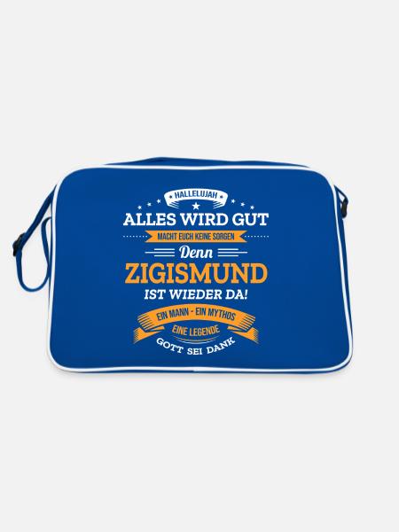 ALLES WIRD GUT, DIE LEGENDE ZIGISMUND IST DA - Retro Tasche - Blau/Weiß - Hinten