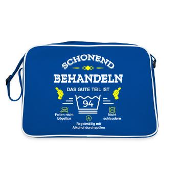 HANDLE MIT SORGFALT – 94 JAHRE PERFEKTION - Retro Tasche - Blau/Weiß - Hinten