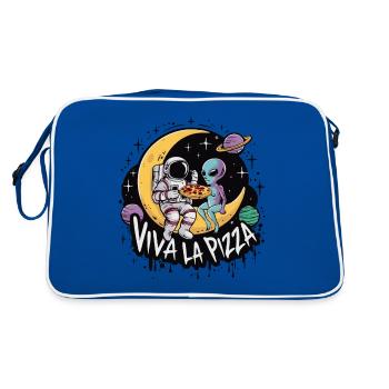 Viva la pizza - Astronaute et extraterrestre mangeant de la pizza - Sac Retro - bleu/blanc - Dos