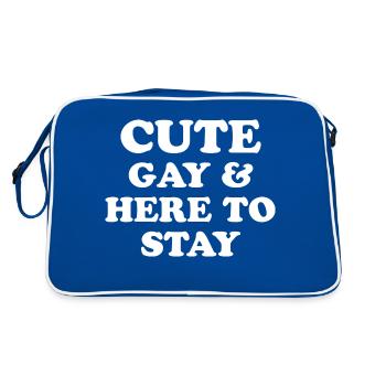 Cute Gay & Here To Stay - Gay Pride Gift - Retro Bag - blue/white - Back