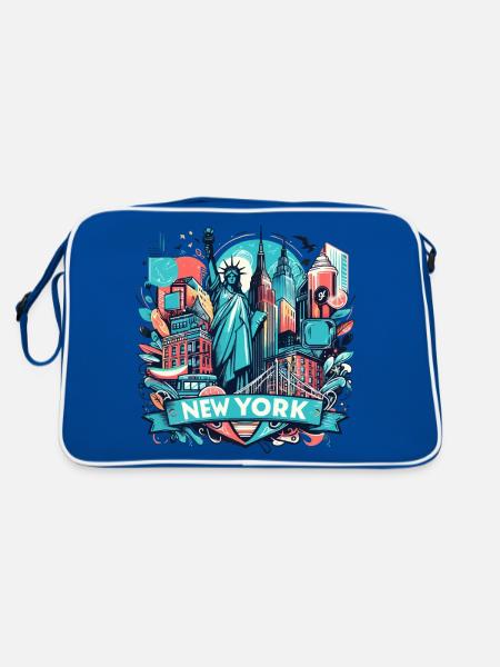 NYC, NEW YORK CITY, STATUE OF LIBERTY, MANHATTAN - Retro Bag - blue/white - Back