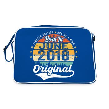 Born in June 2016 Birthday Gift June 2016 - Retro Tasche - Blau/Weiß - Hinten