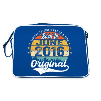 Born in June 2016 Birthday Gift June 2016 - Retro Tasche - Blau/Weiß - Hinten