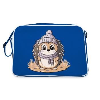 Niedlicher Igel mit Schal und Pudelmütze. - Retro Tasche - Blau/Weiß - Hinten