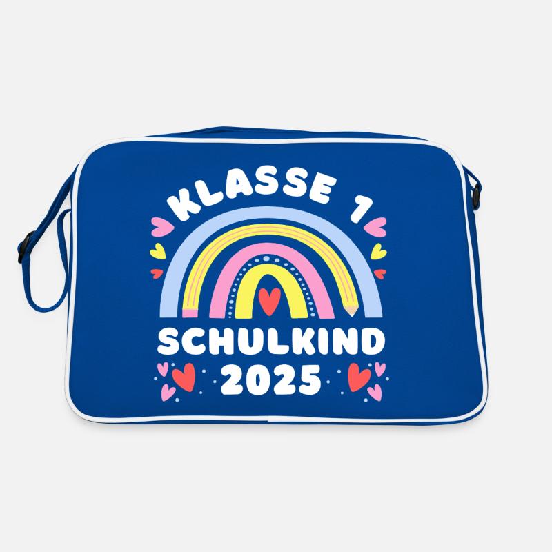 Schulkind 2025 - Regenbogen mit Stift - Klasse 1 Retro Tasche