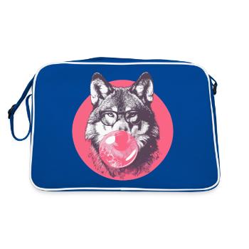 Wolf with chewing gum and glasses - Retro Bag - blue/white - Back