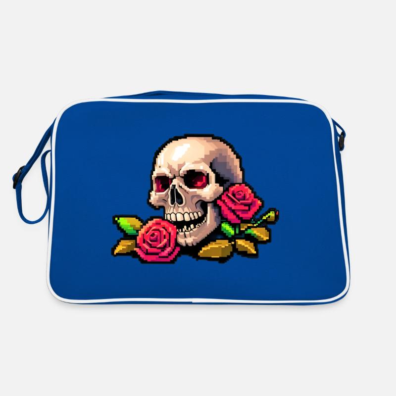 8Bit Skull - Red eyes - Retro Tasche - Blau/Weiß