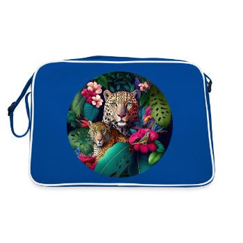 Leopard Jungle Flowers - Retro Bag - blue/white - Back