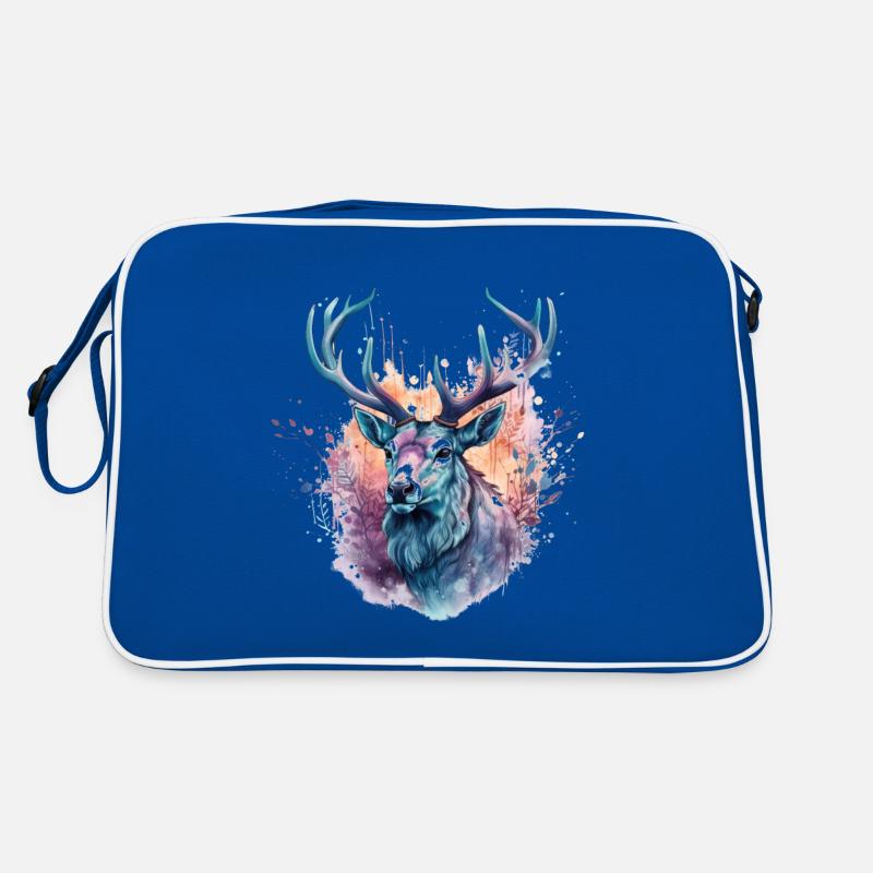 Hirsch Bunt Aquarell - Retro Tasche - Blau/Weiß