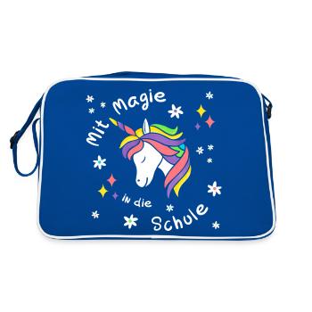 Mit Magie in die Schule - Einhorn - Einschulung - Retro Tasche - Blau/Weiß - Hinten