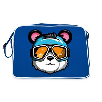Ski Bär Snowboarder Comic - Retro Tasche - Blau/Weiß - Hinten