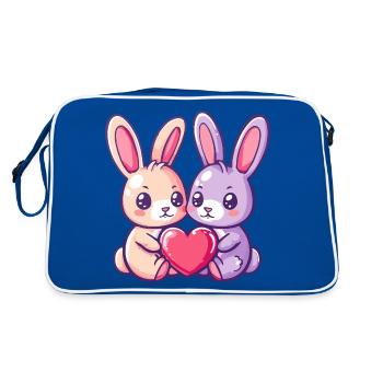 Couple de lapins amoureux Pâques Saint-Valentin - Sac Retro - bleu/blanc - Dos