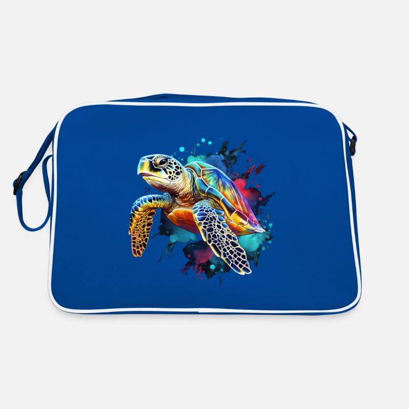 Schildkröte - Retro Tasche - Blau/Weiß