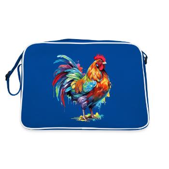 huhn bunt - Retro Tasche - Blau/Weiß - Hinten