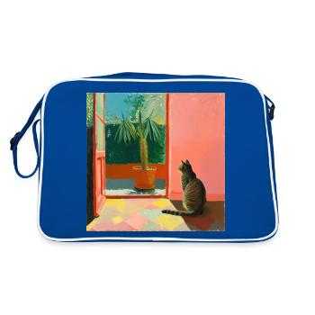 katze, katzen, bunt, tier, geschenk, geschenkidee - Retro Tasche - Blau/Weiß - Hinten