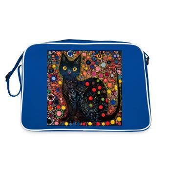 schwarze katze, katzen, bunt, tier, geschenk - Retro Tasche - Blau/Weiß - Hinten