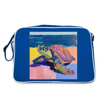 schildkröte, bunt, tier, geschenk, geschenkidee - Retro Tasche - Blau/Weiß - Hinten
