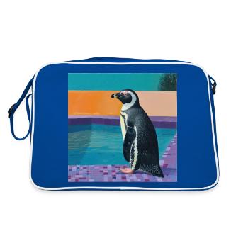 pinguin, bunt, tier, geschenk, geschenkidee - Retro Tasche - Blau/Weiß - Hinten