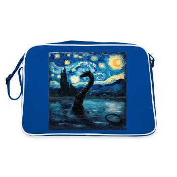 Monstre du Loch Ness, Nessie, Van Gogh, Nuit étoilée - Sac Retro - bleu/blanc - Dos