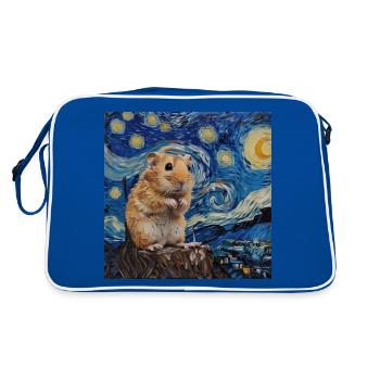 hamster, tier, van gogh, sternennacht - Retro Tasche - Blau/Weiß - Hinten