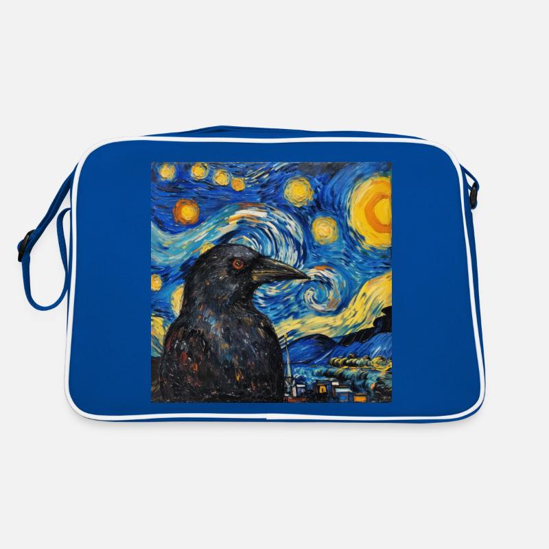 Raven, Bird, Van Gogh, Starry Night Retro Bag