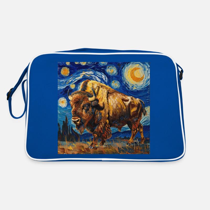 Bison, Buffalo, Animal, Van Gogh, Starry Night Retro Bag