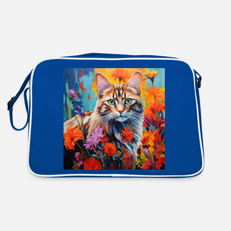 chat, motif de chat, fleurs, cadeau, idée cadeau Sac Retro