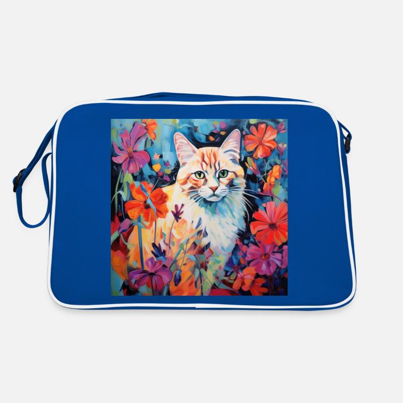 chat, motif de chat, fleurs, cadeau, idée cadeau Sac Retro