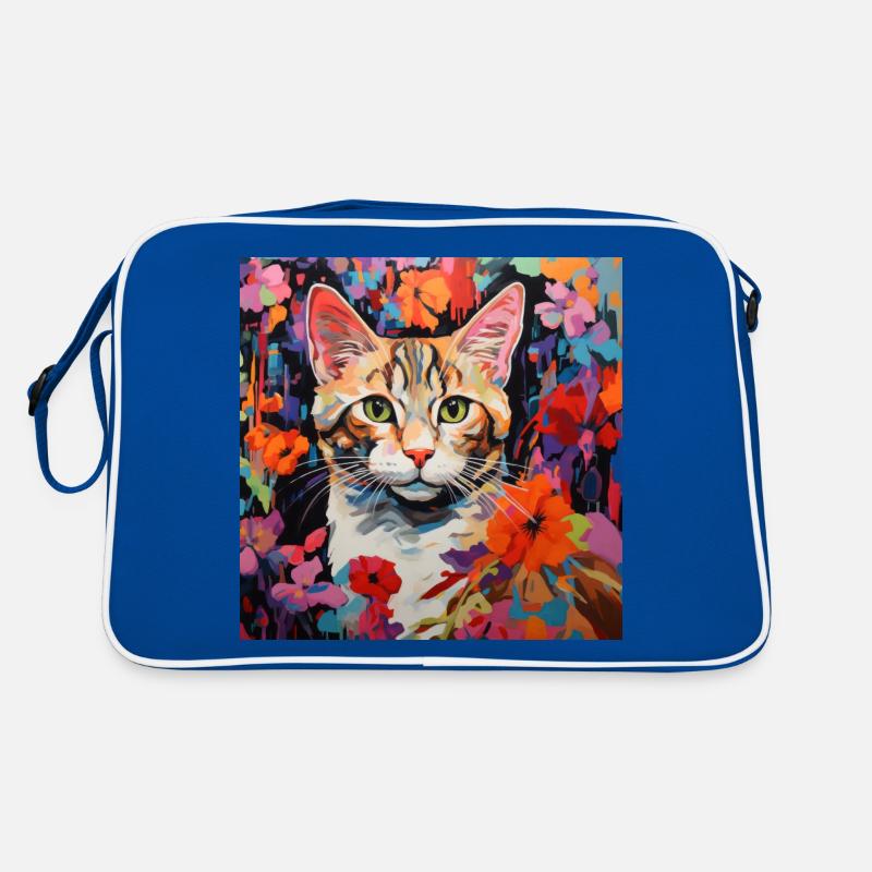 chat, motif de chat, fleurs, cadeau, idée cadeau Sac Retro