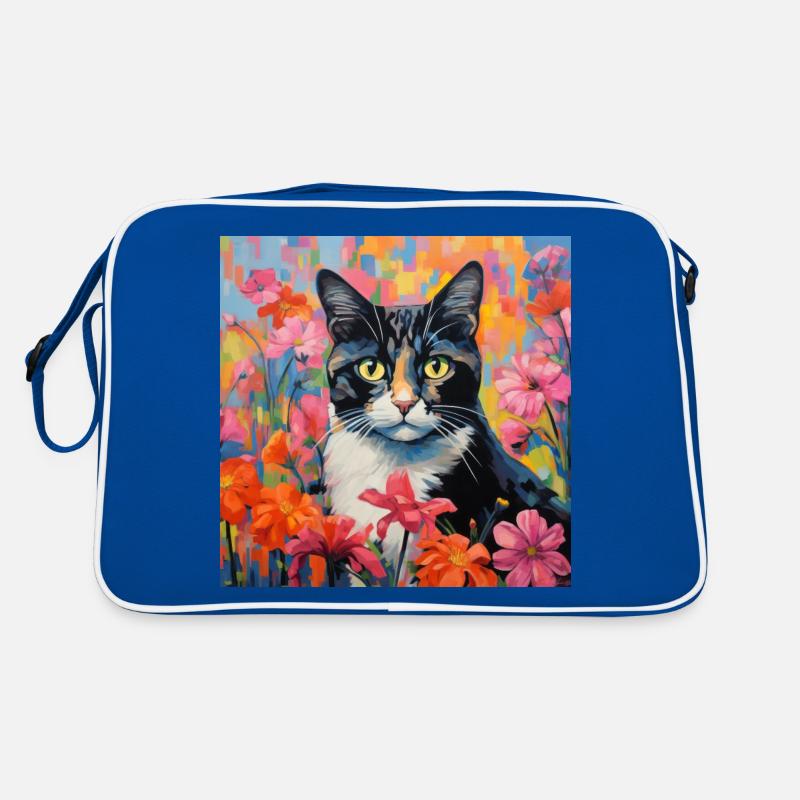 chat, motif de chat, fleurs, cadeau, idée cadeau Sac Retro