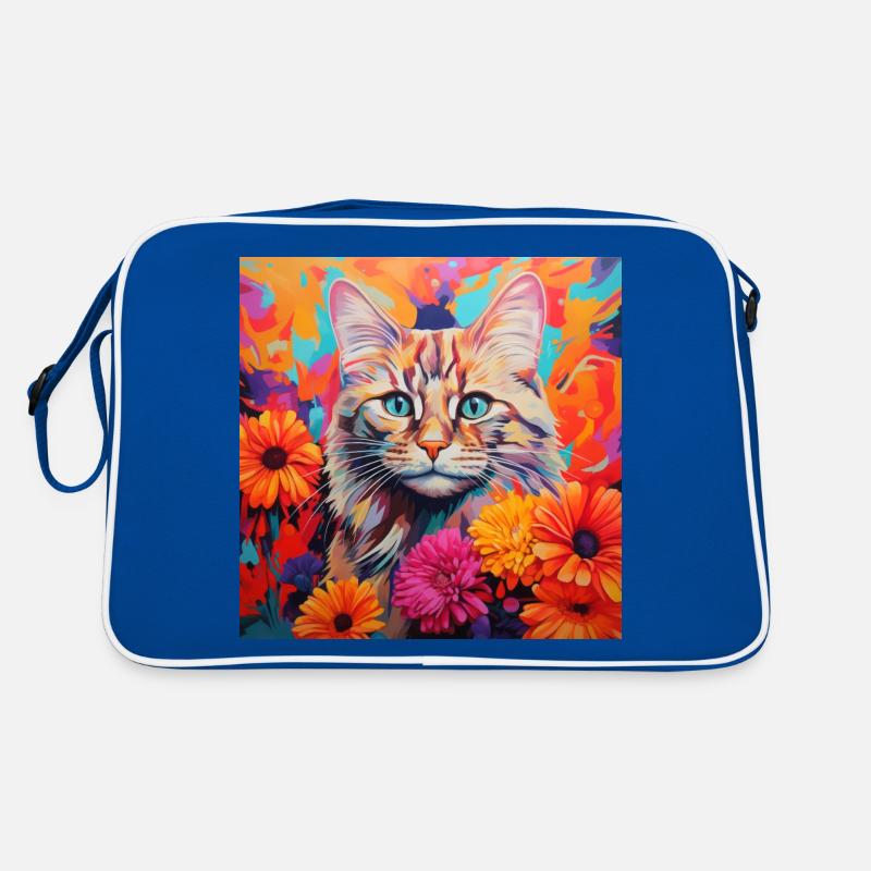 chat, motif de chat, fleurs, cadeau, idée cadeau Sac Retro