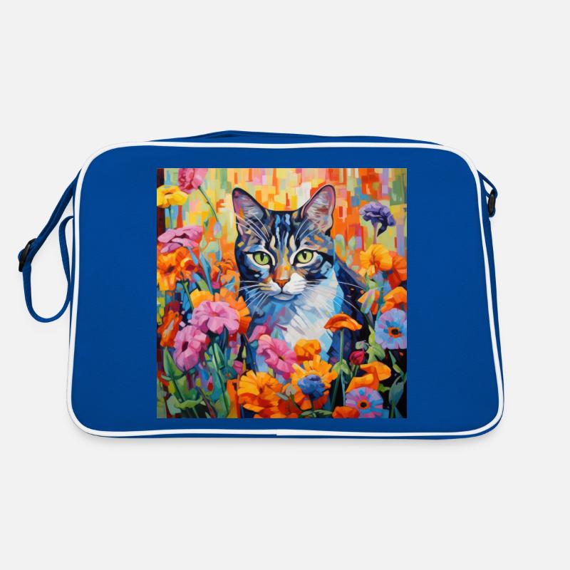 chat, motif de chat, fleurs, cadeau, idée cadeau Sac Retro