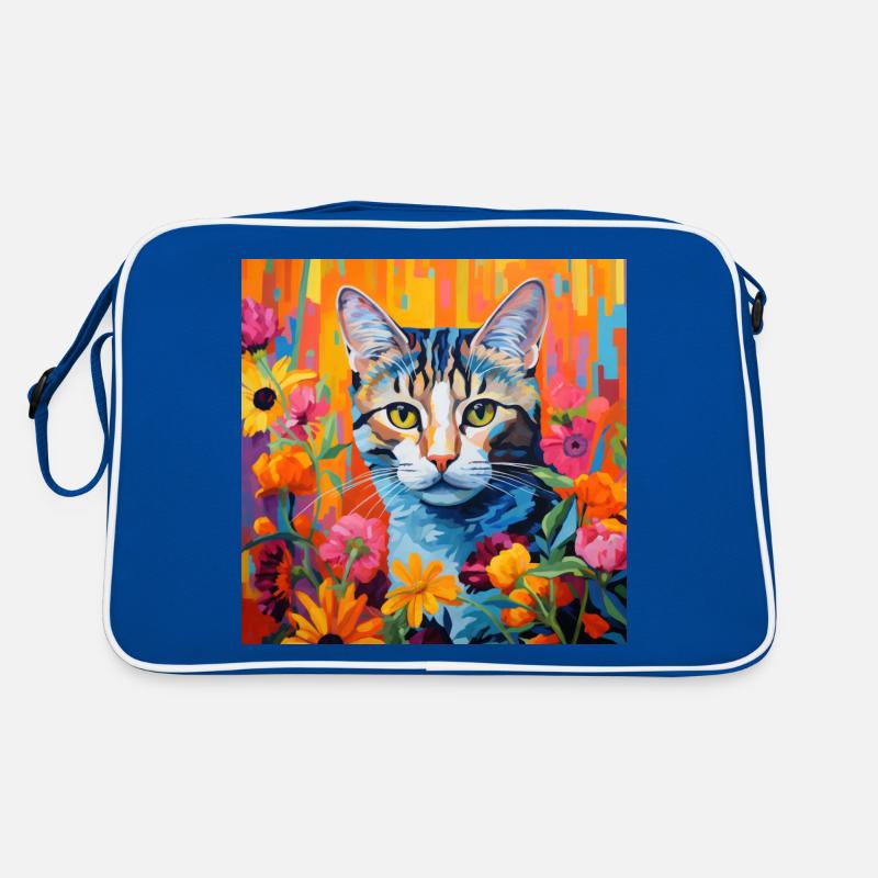 chat, motif de chat, fleurs, cadeau, idée cadeau Sac Retro