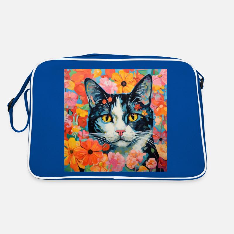 chat, motif de chat, fleurs, cadeau, idée cadeau Sac Retro