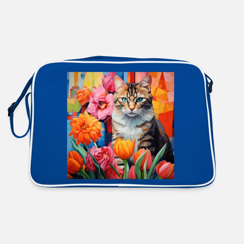 chat, motif de chat, fleurs, cadeau, idée cadeau Sac Retro