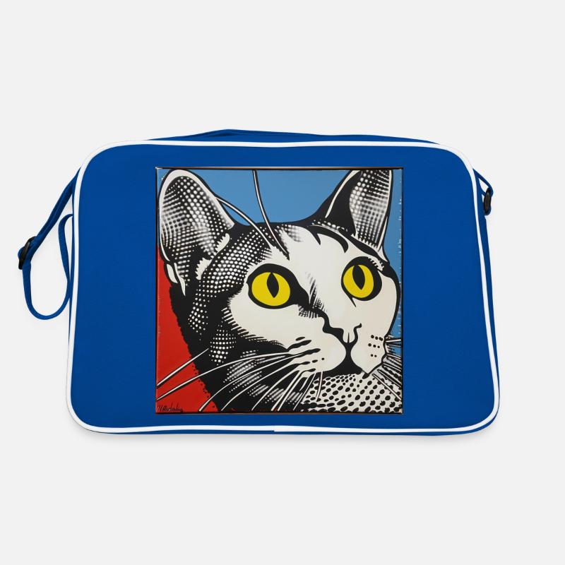 Chat, Motif De Chat - Sac Retro - bleu/blanc