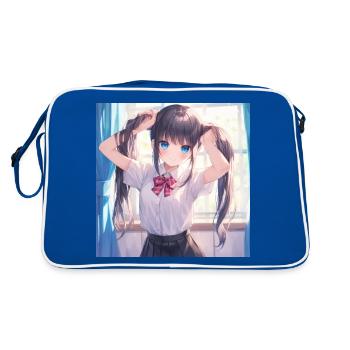 Anime, Schoolgirl, Waifu, Japan - Retro Bag - blue/white - Back
