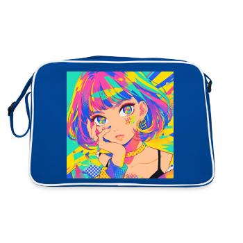 Anime, Girl, Waifu, Japan - Retro Bag - blue/white - Back