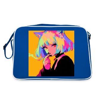 Anime, Cat Girl, Waifu, Japan - Retro Bag - blue/white - Back