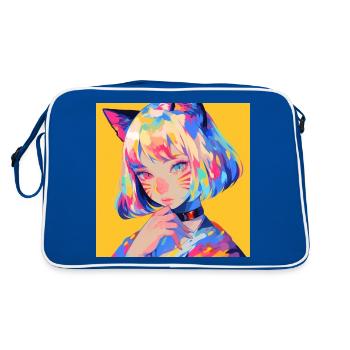 Anime, Cat Girl, Waifu, Japan - Retro Bag - blue/white - Back