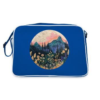 Boho, Blumen, Berge, Landschaft, Natur, Bäume - Retro Tasche - Blau/Weiß - Hinten