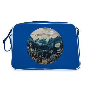 Bohème, Fleurs, Montagnes, Paysage, Nature, Arbres - Sac Retro - bleu/blanc - Dos