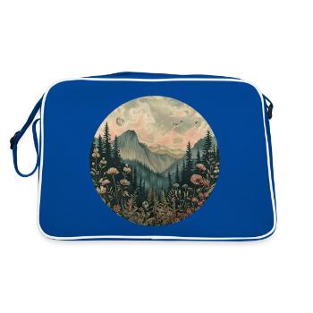 Boho, Blumen, Berge, Landschaft, Natur, Bäume - Retro Tasche - Blau/Weiß - Hinten