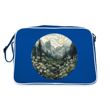 Boho, Blumen, Berge, Landschaft, Natur, Bäume - Retro Tasche - Blau/Weiß - Hinten