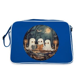 Ghosts, Reading, Book, Library, Halloween - Retro Bag - blue/white - Back