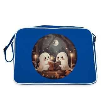 Ghosts, Reading, Book, Library, Halloween - Retro Bag - blue/white - Back