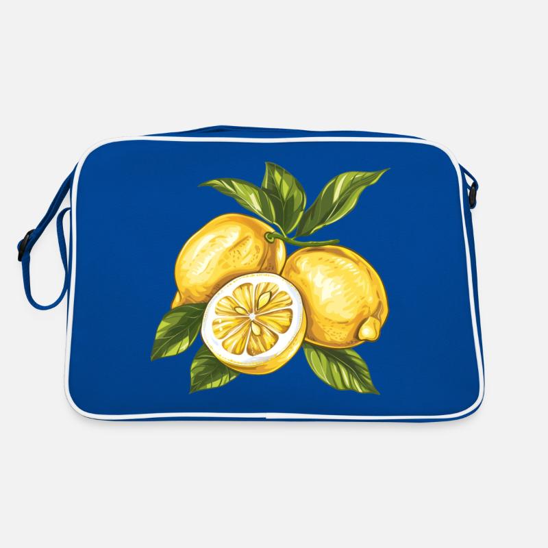 Zitronen Lemon - Retro Tasche - Blau/Weiß