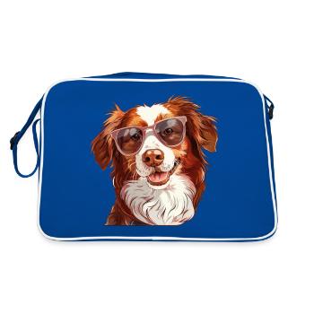 Epagneul Breton, chien breton, chien, lunettes de soleil, - Sac Retro - bleu/blanc - Dos