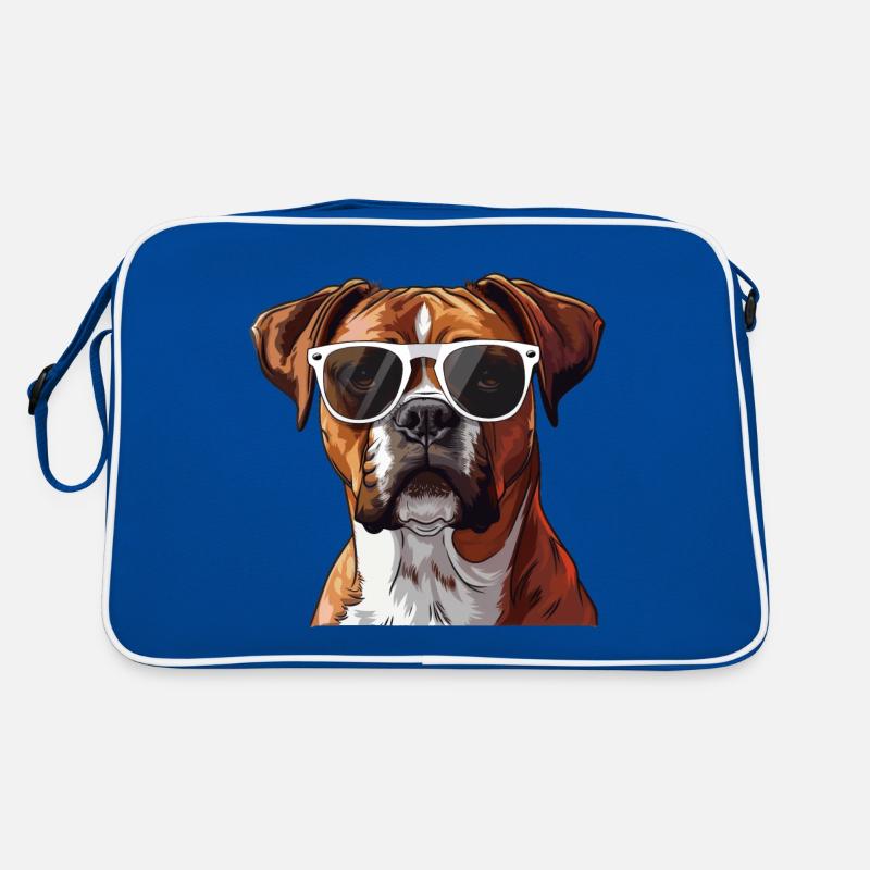 Deutscher Boxer, Hund, Sonnenbrille, Sommer - Retro Tasche - Blau/Weiß